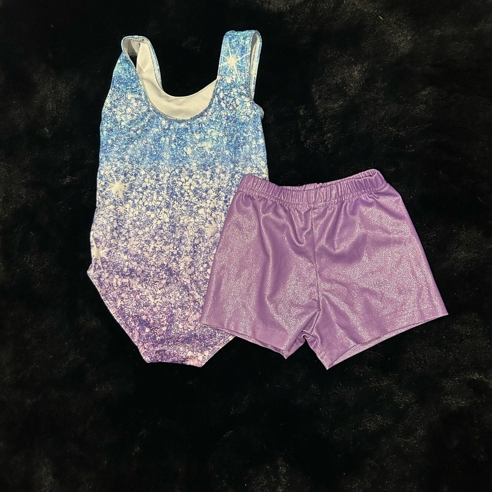 Girls Two-Piece Swimsuit Set Size Small Purple Blue Sparkle Swim Suit